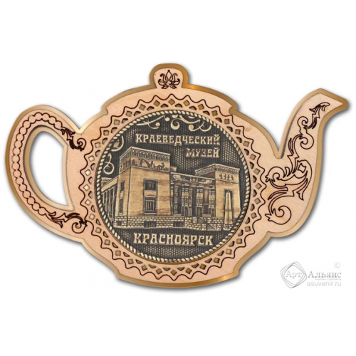 Магнит из бересты Красноярск-Краеведческий музей чайник золото
